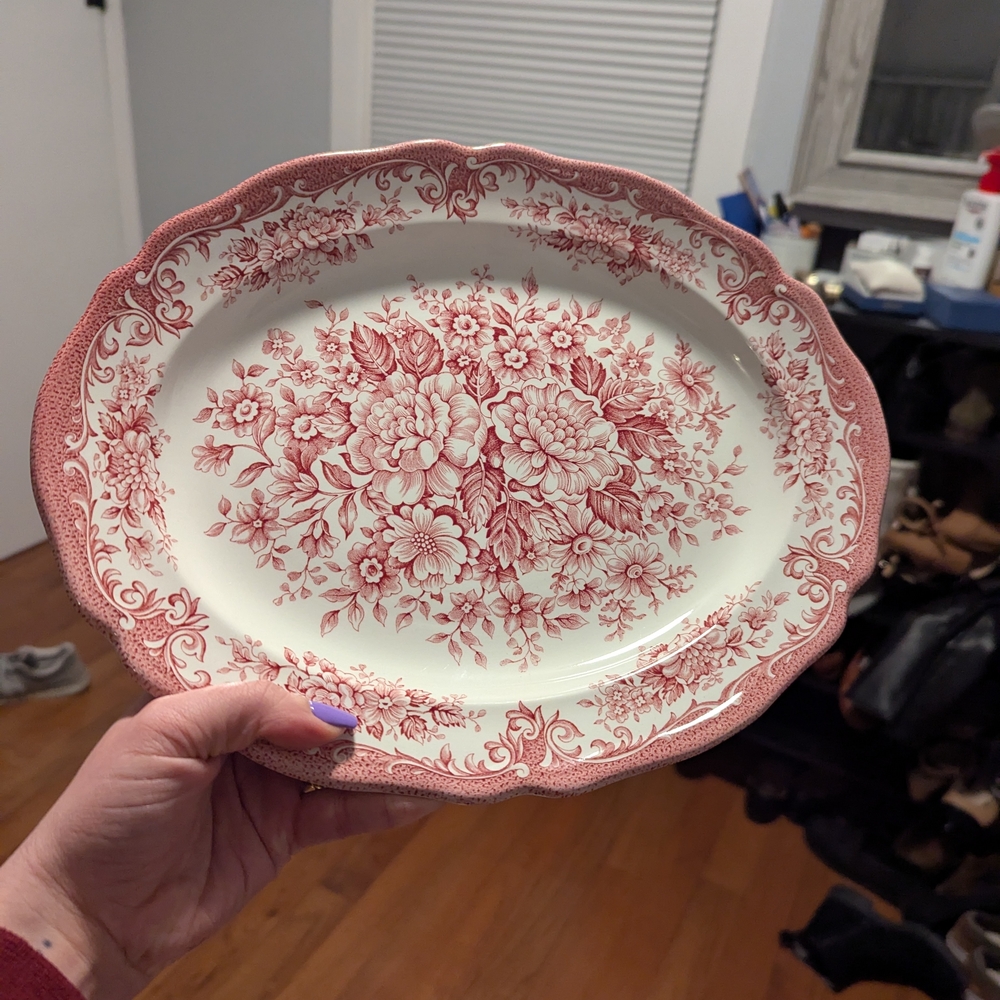 Floral Red and White Decorative Platter